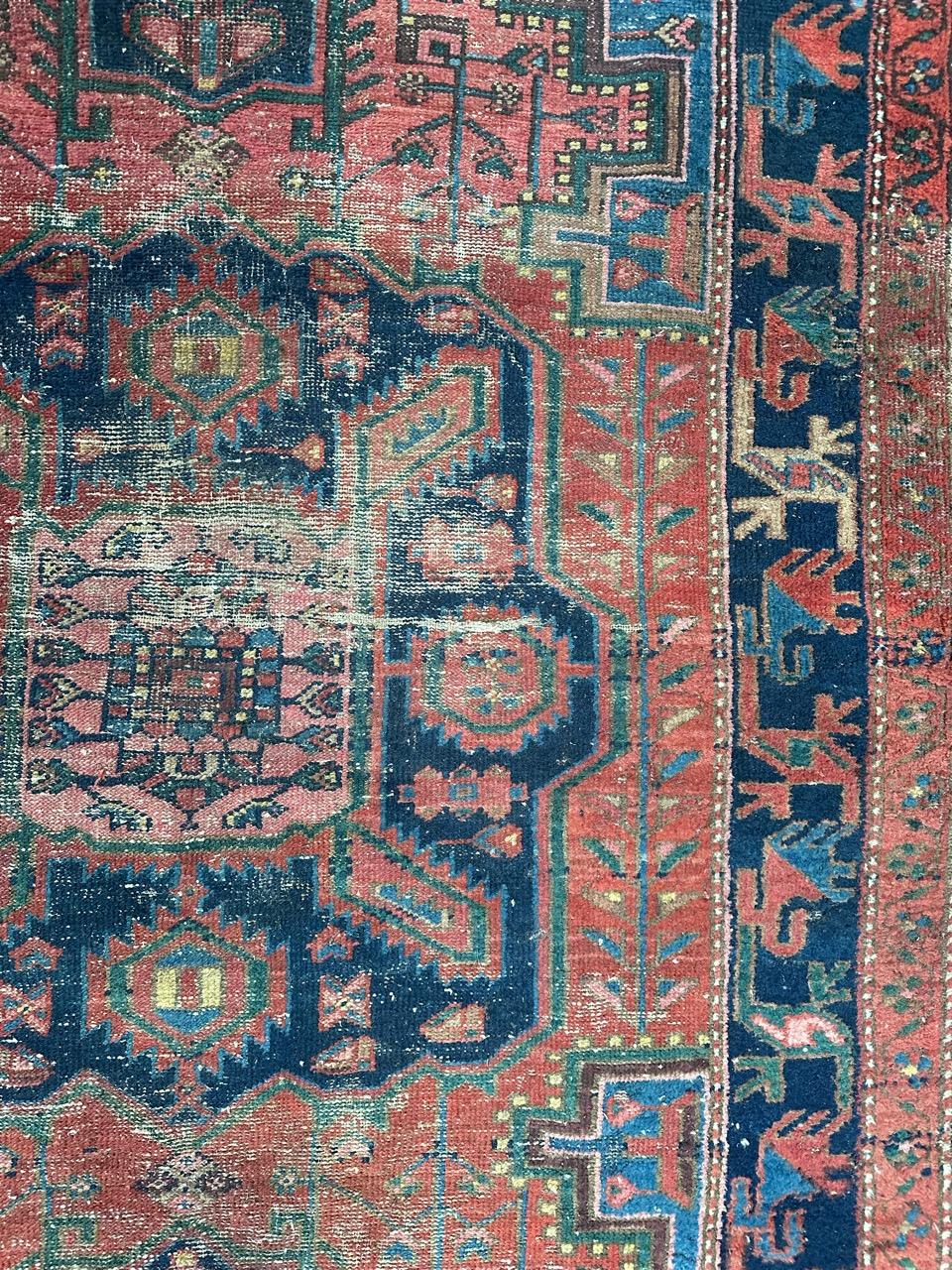 Wool Bobyrug’s pretty distressed antique Hamadan rug  For Sale