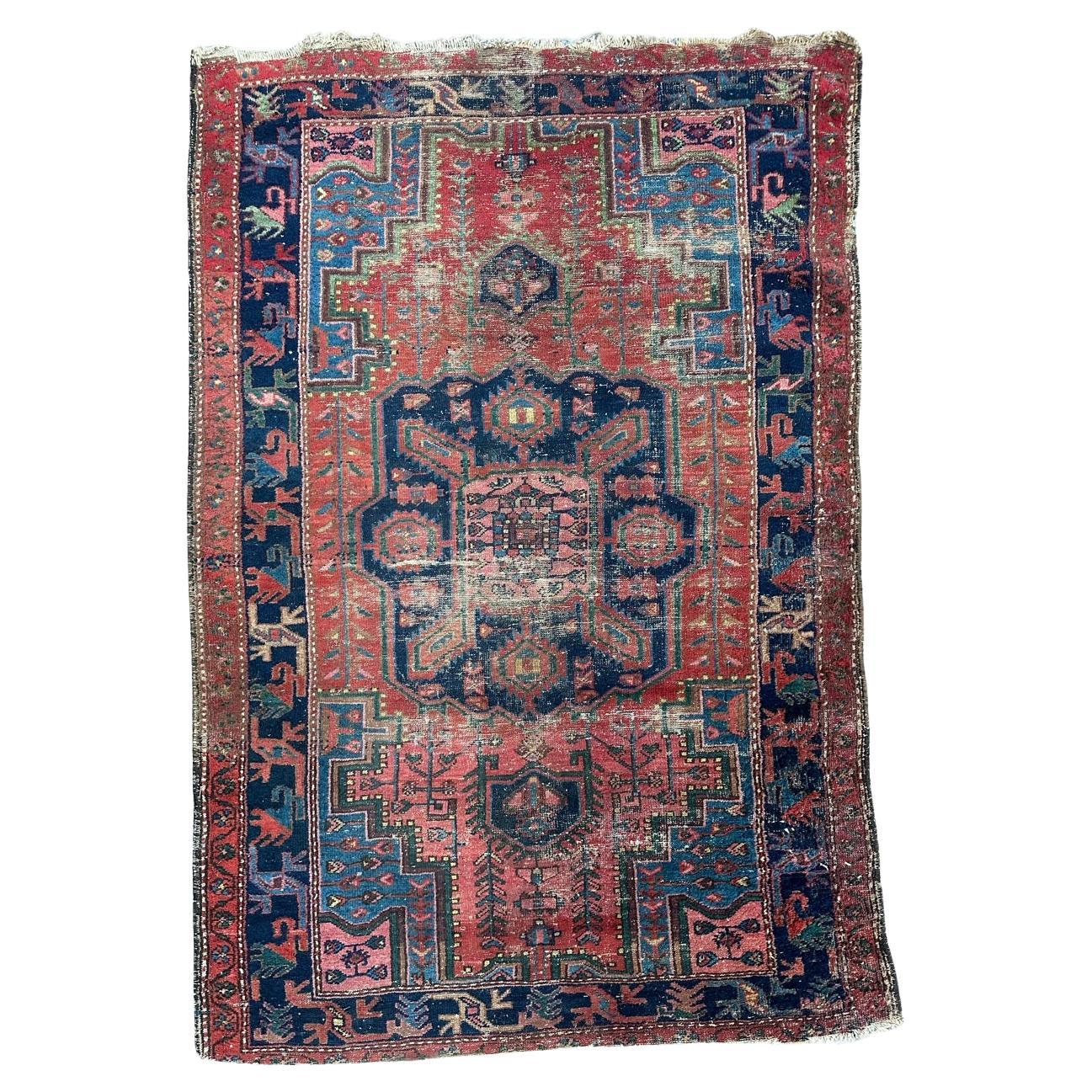 Bobyrug’s pretty distressed antique Hamadan rug  For Sale