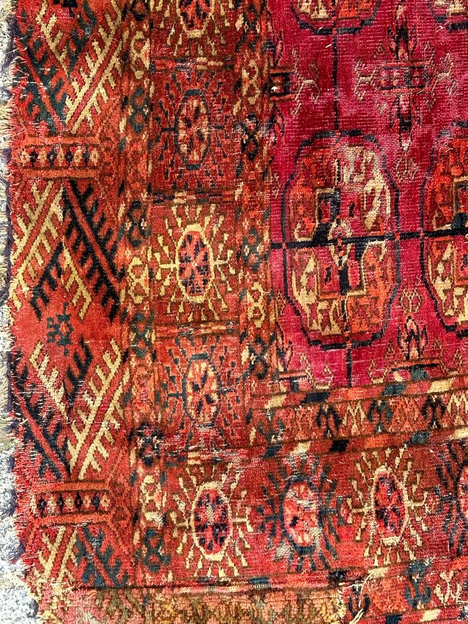 Bobyrug’s pretty distressed antique Tekke Bokhara rug  For Sale 4