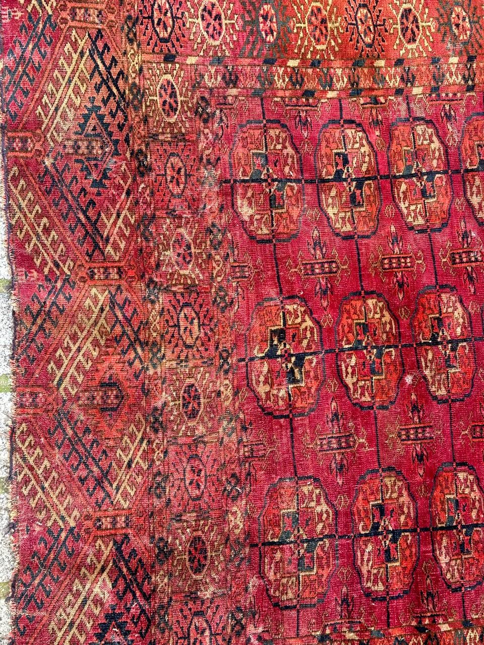 Bobyrug’s pretty distressed antique Tekke Bokhara rug  For Sale 5