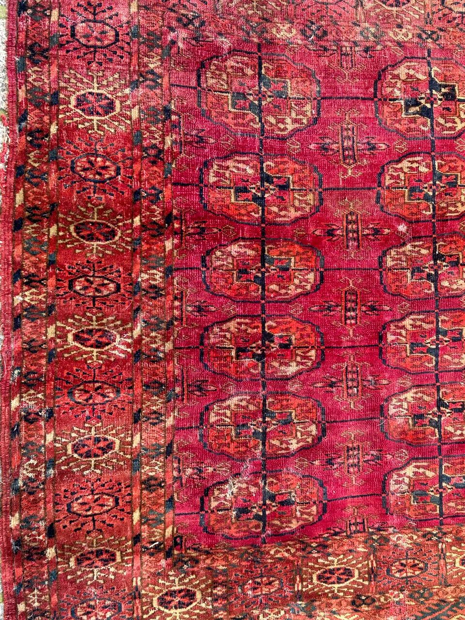 Turkmen Bobyrug’s pretty distressed antique Tekke Bokhara rug  For Sale