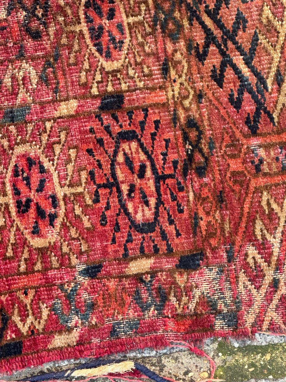 Hand-Knotted Bobyrug’s pretty distressed antique Tekke Bokhara rug  For Sale