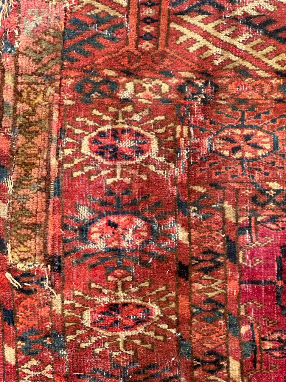 Wool Bobyrug’s pretty distressed antique Tekke Bokhara rug  For Sale