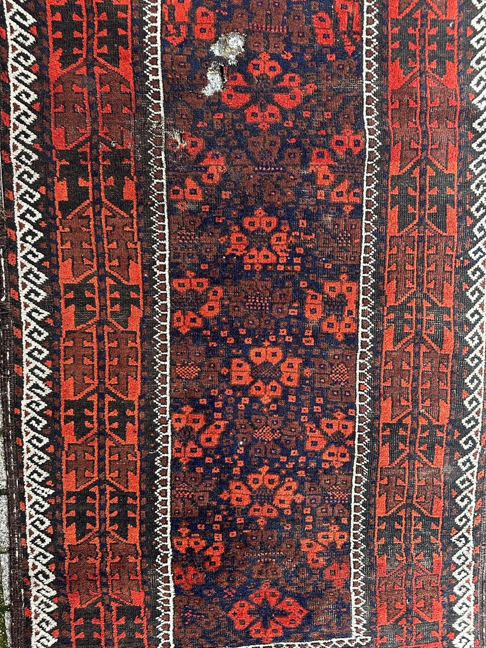 Bobyrug’s pretty distressed antique Turkmen Baluch rug  For Sale 6