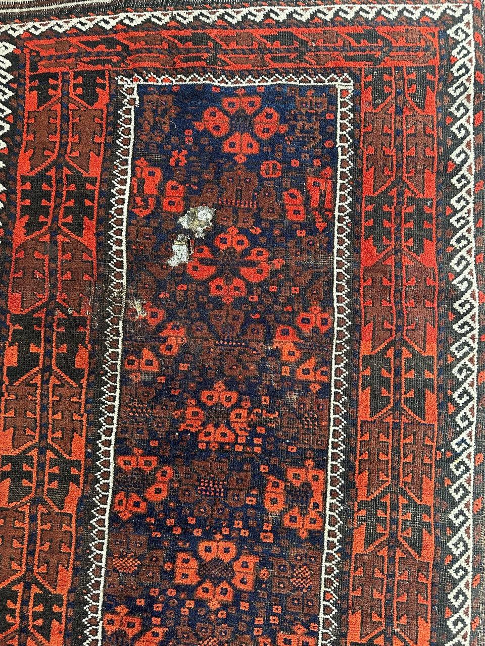 Bobyrug’s pretty distressed antique Turkmen Baluch rug  For Sale 7