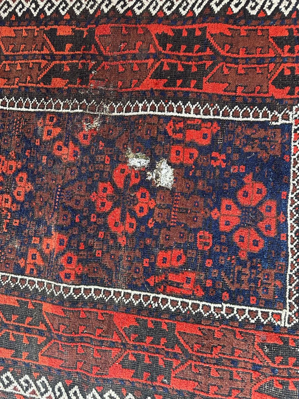 Tribal Bobyrug’s pretty distressed antique Turkmen Baluch rug  For Sale