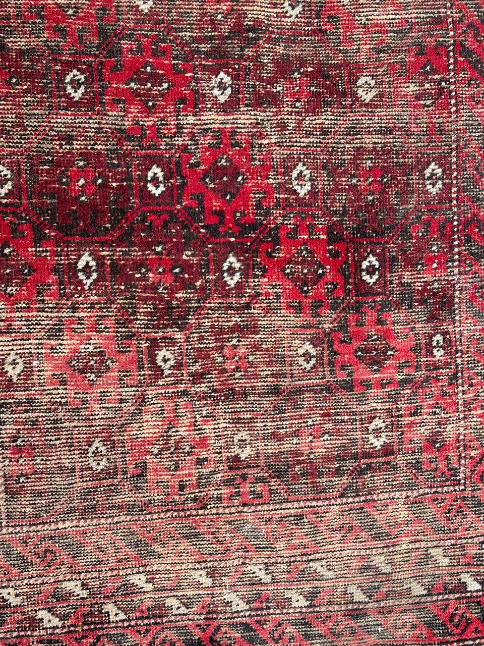 Hand-Knotted Bobyrug’s pretty distressed vintage Baluch Afghan rug  For Sale