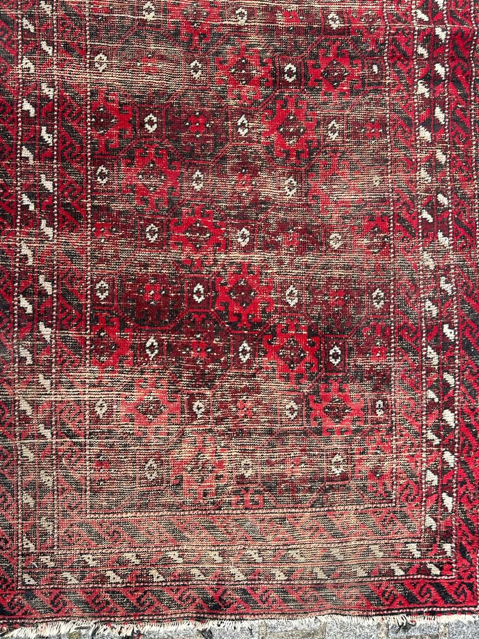 20th Century Bobyrug’s pretty distressed vintage Baluch Afghan rug  For Sale