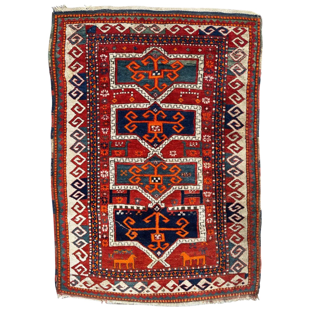 Joli tapis kazakh du début du 20e siècle de Bobyrug