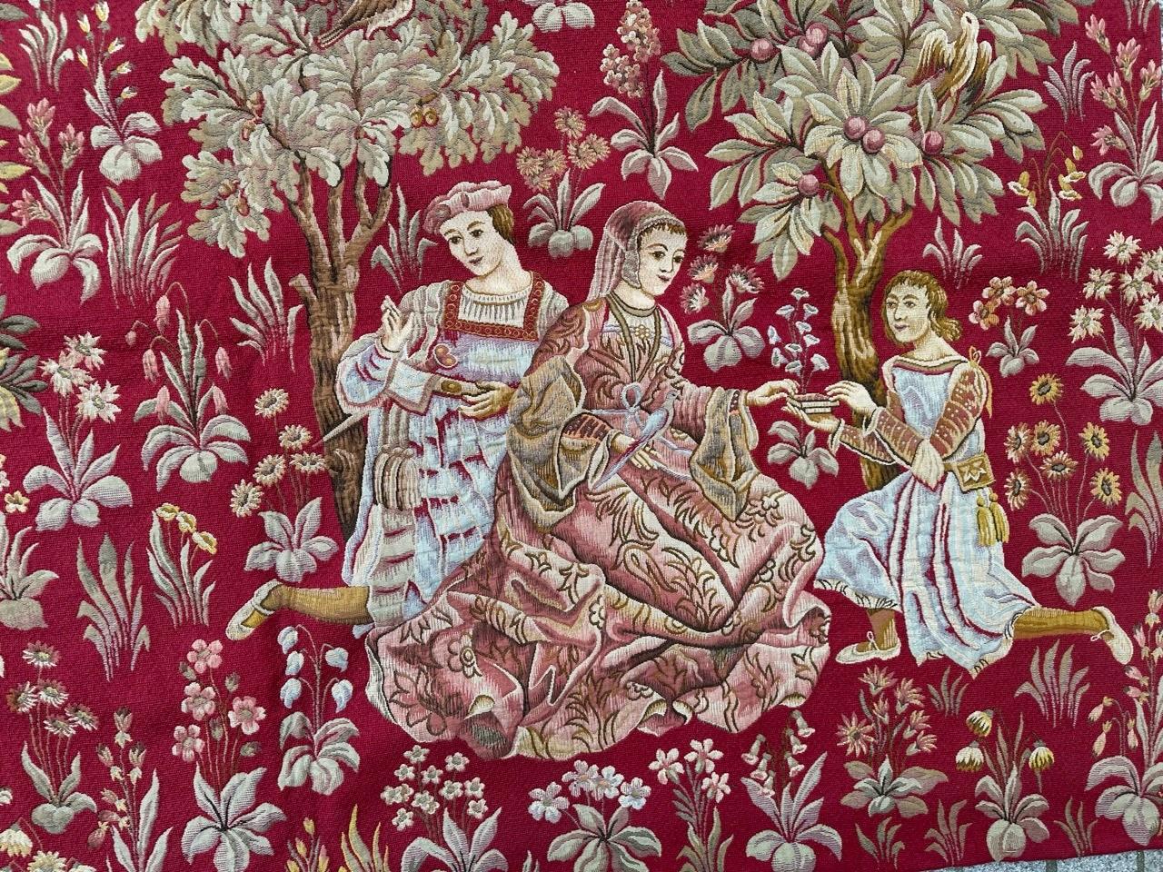 Bobyrug's Pretty Jaquar Tapestry Aubusson Museum Style Medieval Design (Französisch) im Angebot