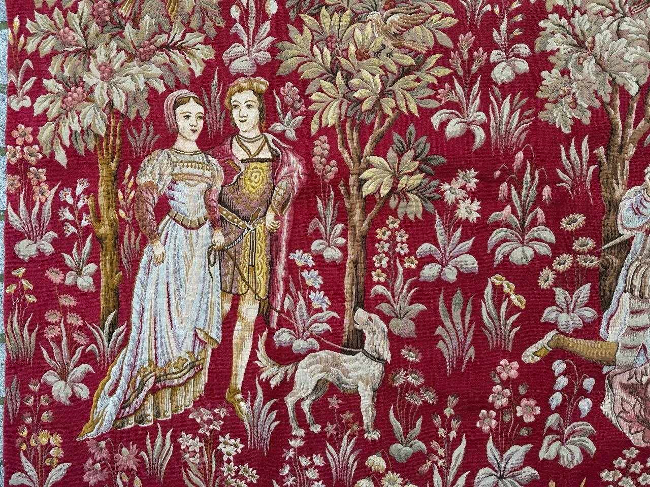 Bobyrug's Pretty Jaquar Tapestry Aubusson Museum Style Medieval Design (Maschinell gefertigt) im Angebot