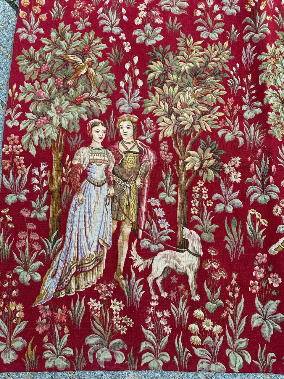 Bobyrug's Pretty Jaquar Tapestry Aubusson Museum Style Medieval Design Bon état - En vente à Saint Ouen, FR
