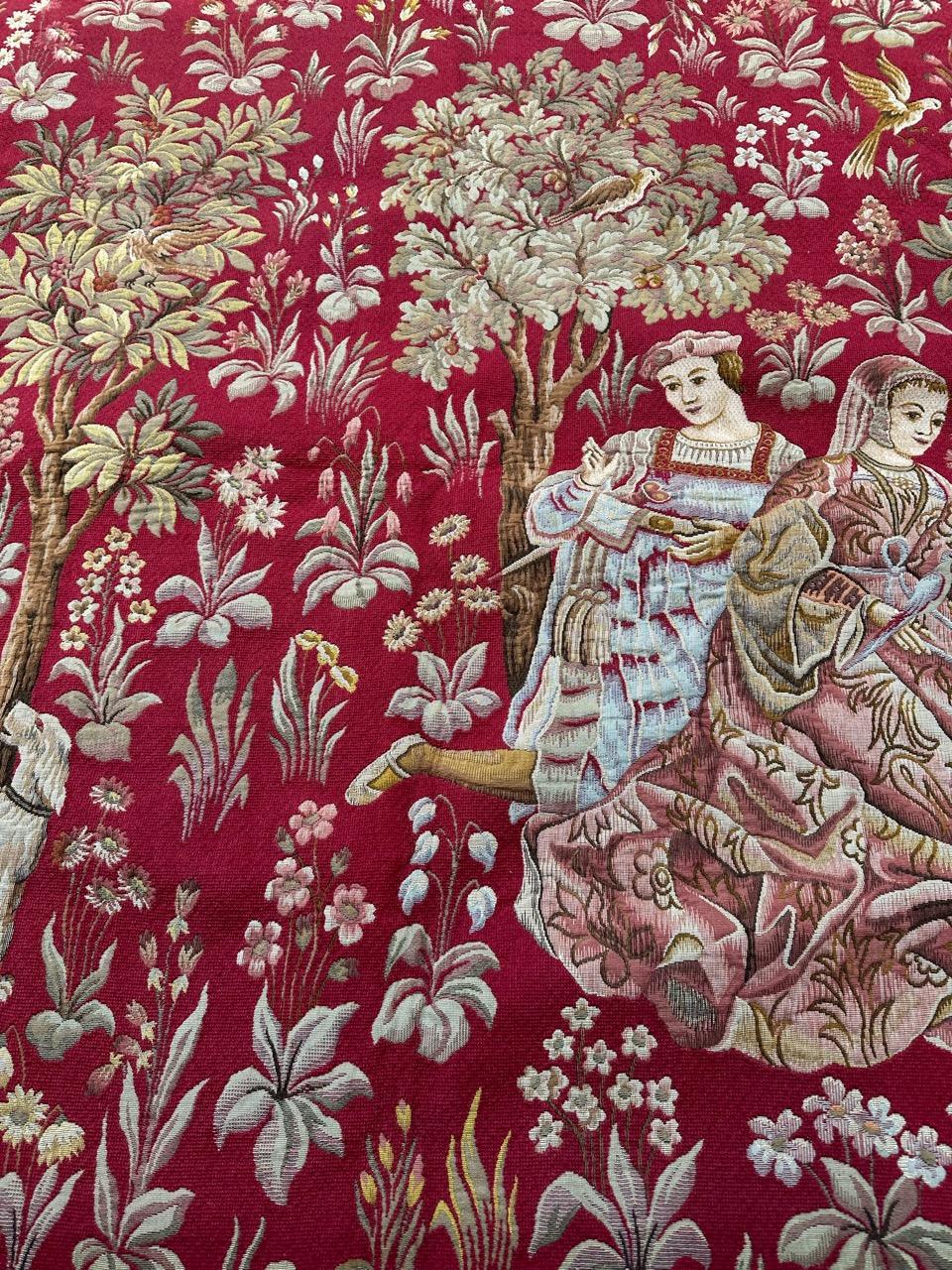 Bobyrug's Pretty Jaquar Tapestry Aubusson Museum Style Medieval Design im Zustand „Hervorragend“ im Angebot in Saint Ouen, FR