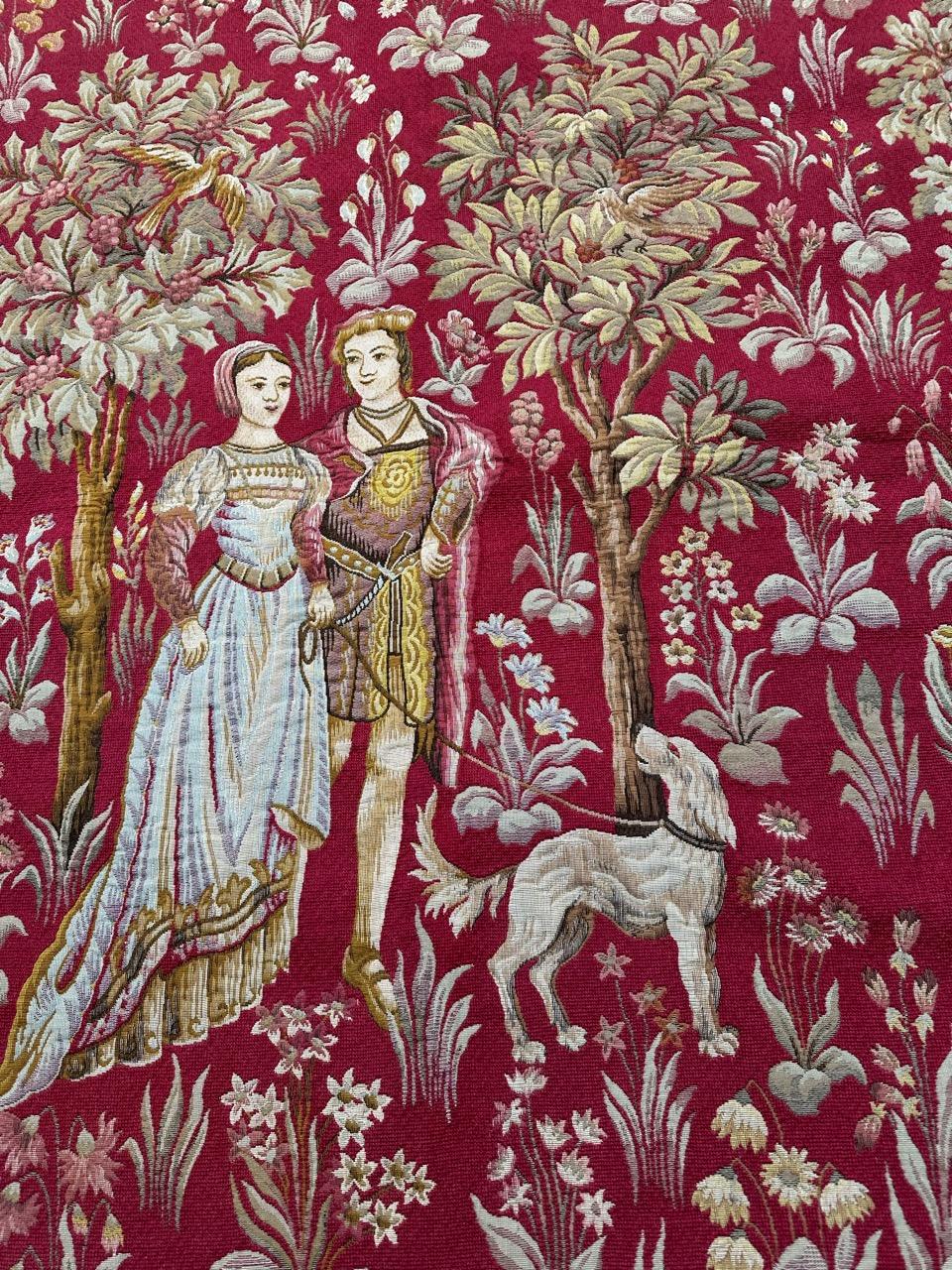 20th Century Bobyrug’s Pretty Jaquar Tapestry Aubusson Museum Style Medieval Design For Sale