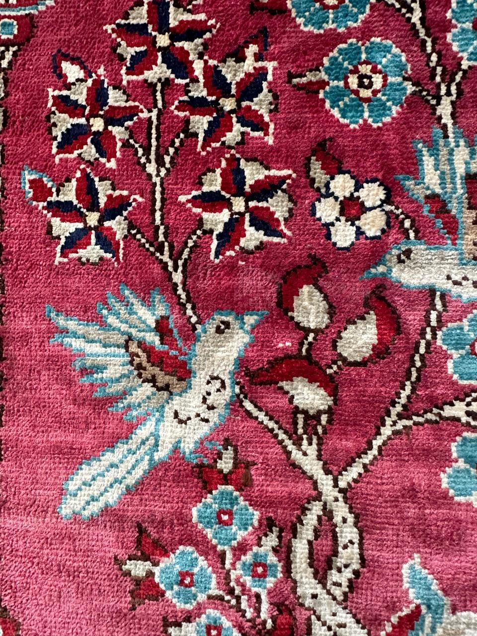 Hand-Knotted Bobyrug’s pretty little Turkish silk Istanbul rug  For Sale