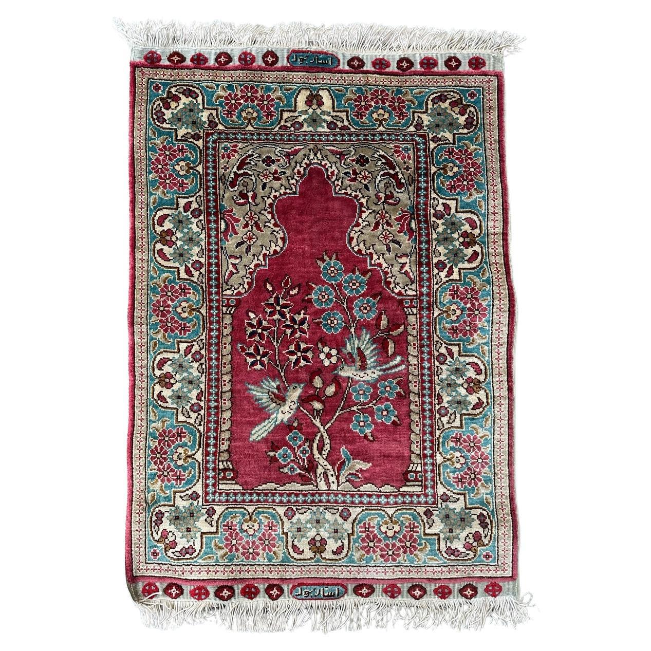 Bobyrug’s pretty little Turkish silk Istanbul rug  For Sale