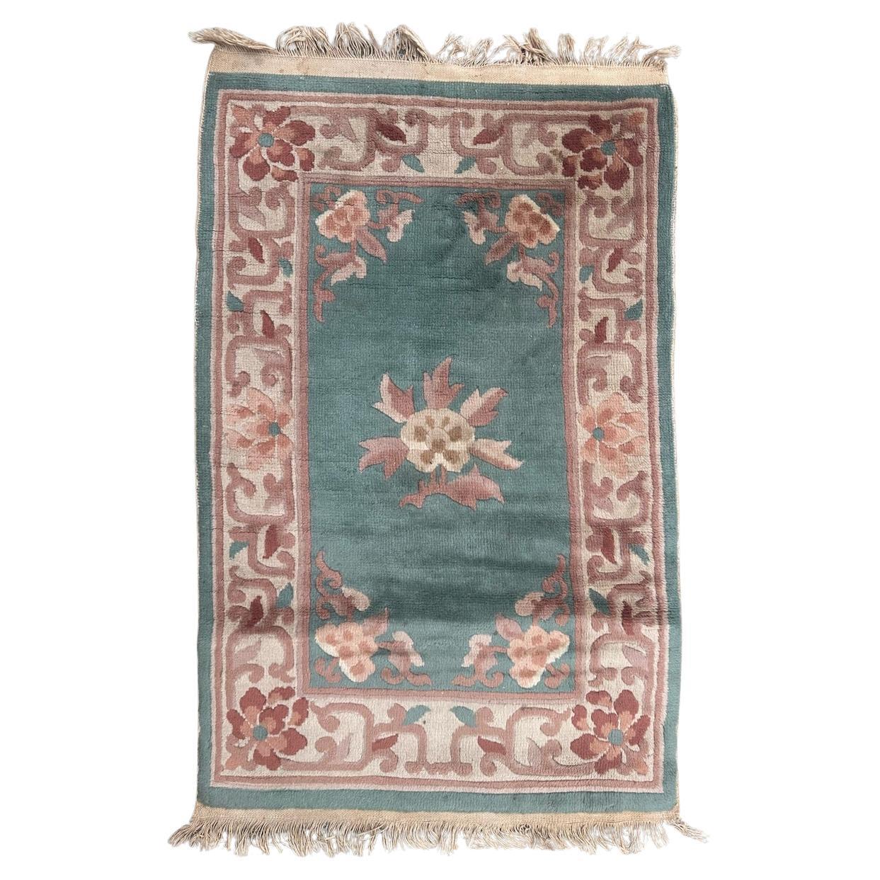 Bobyrug’s pretty little vintage Chinese art deco rug  For Sale