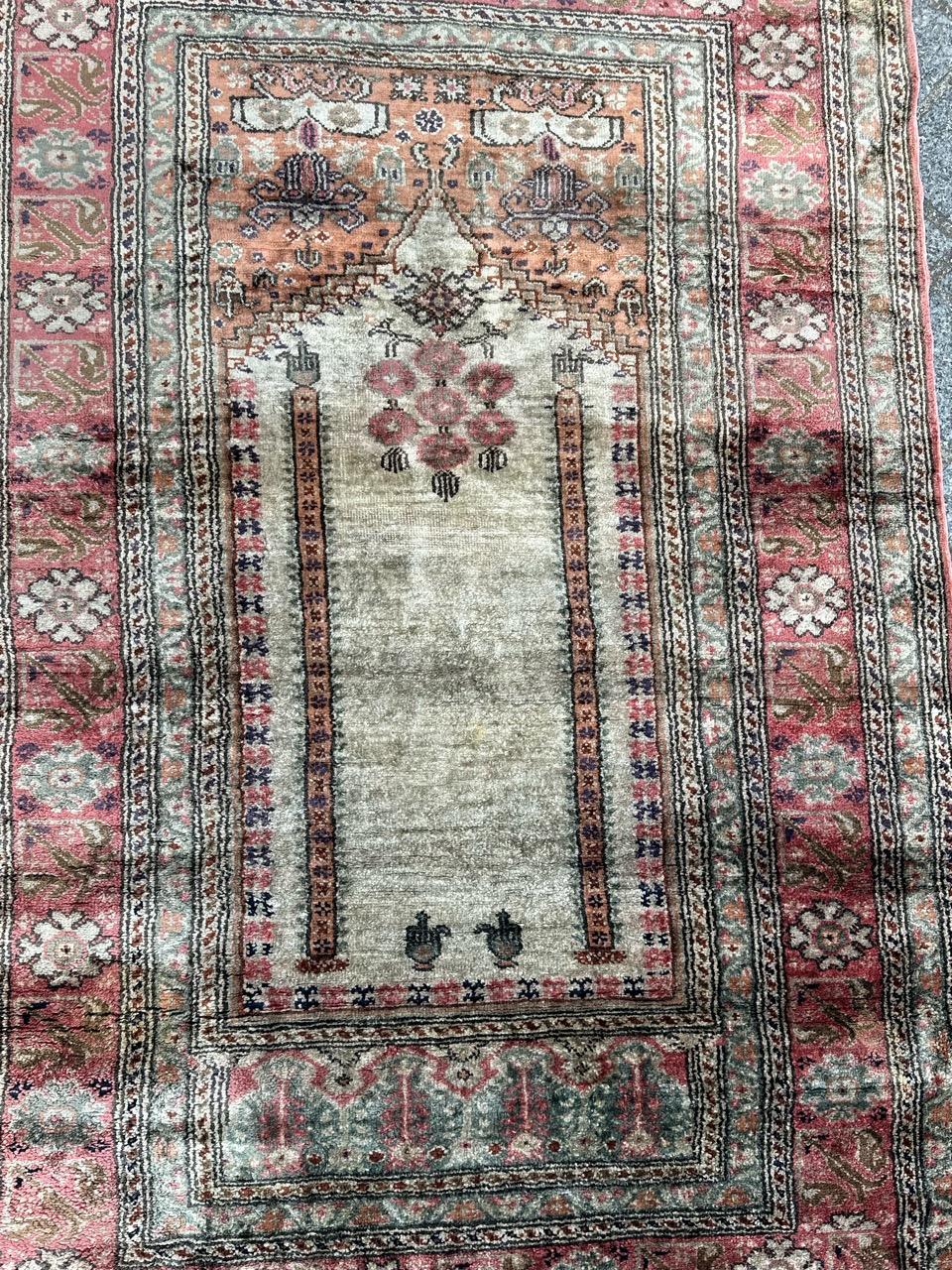 Bobyrug’s pretty little vintage Turkish Cesareh silk rug  For Sale 5