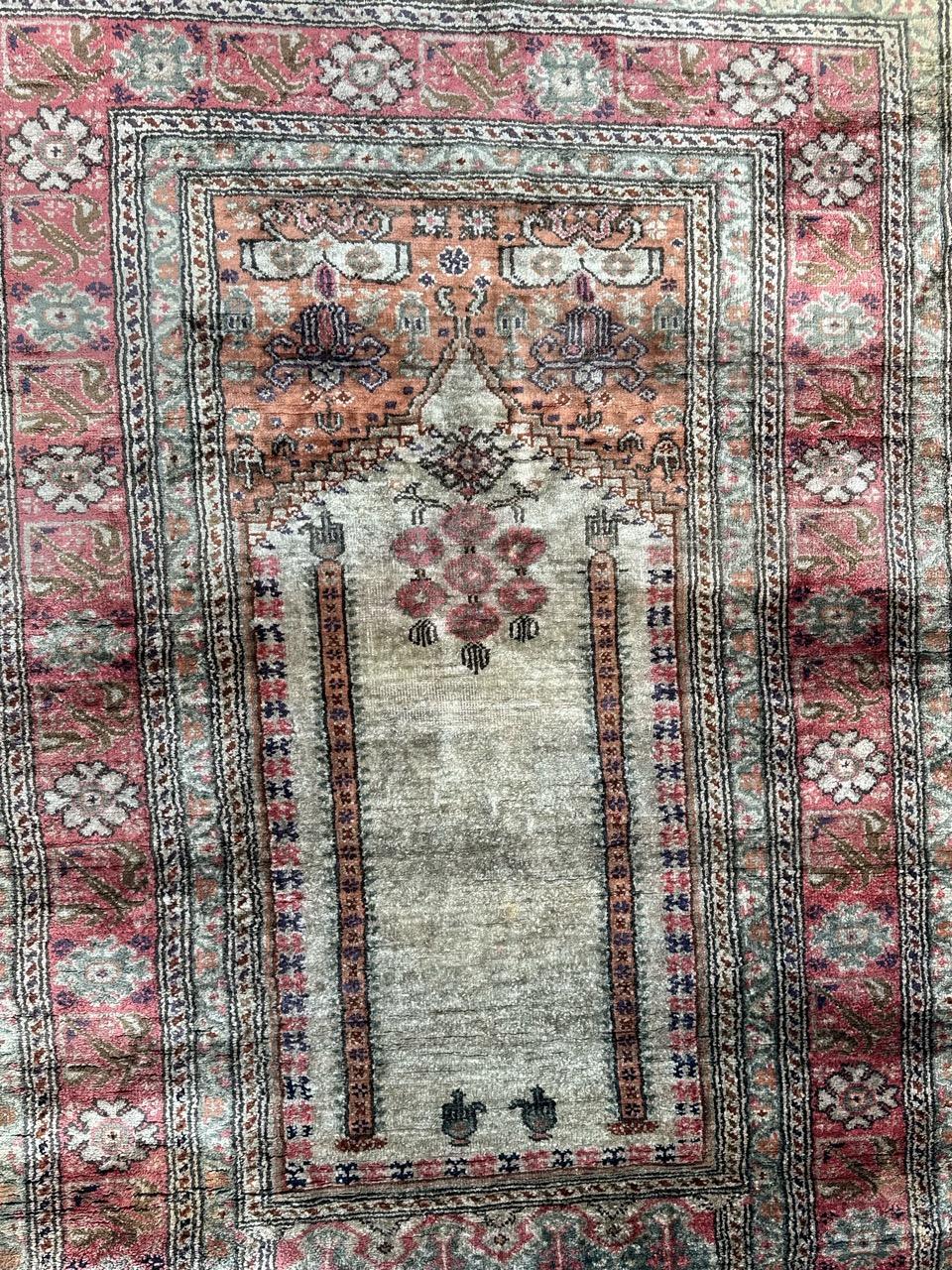 Bobyrug’s pretty little vintage Turkish Cesareh silk rug  For Sale 6