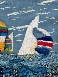 Pretty mid century Brutalist Macrame tapestry boats design