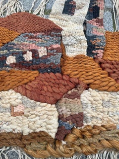 Bobyrug’s Pretty mid century Brutalist Macrame tapestry town design