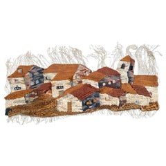Bobyrug’s Pretty mid century Brutalist Macrame tapestry town design