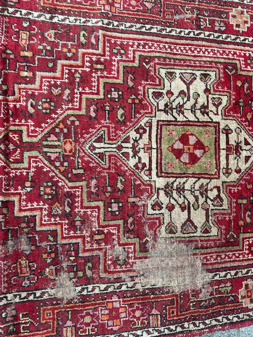 Bobyrug’s pretty mid century distressed Hamadan rug  For Sale 2