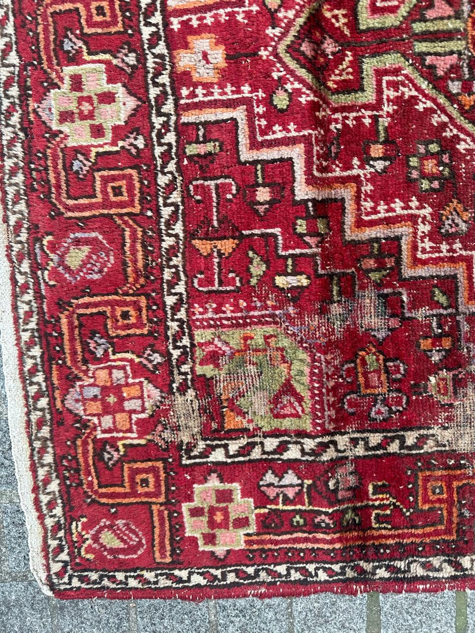 Bobyrug’s pretty mid century distressed Hamadan rug  For Sale 4