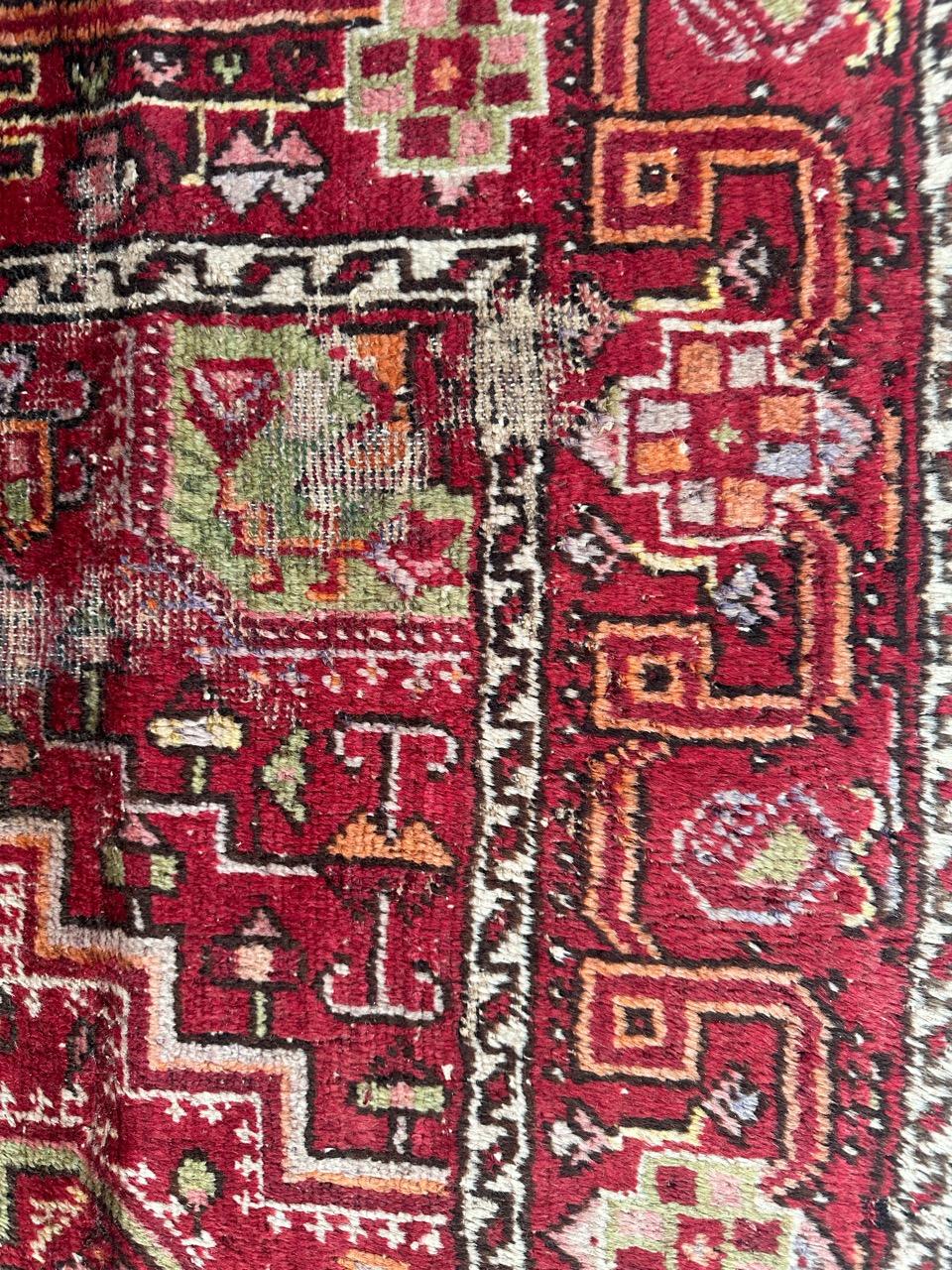 Bobyrug’s pretty mid century distressed Hamadan rug  In Distressed Condition For Sale In Saint Ouen, FR