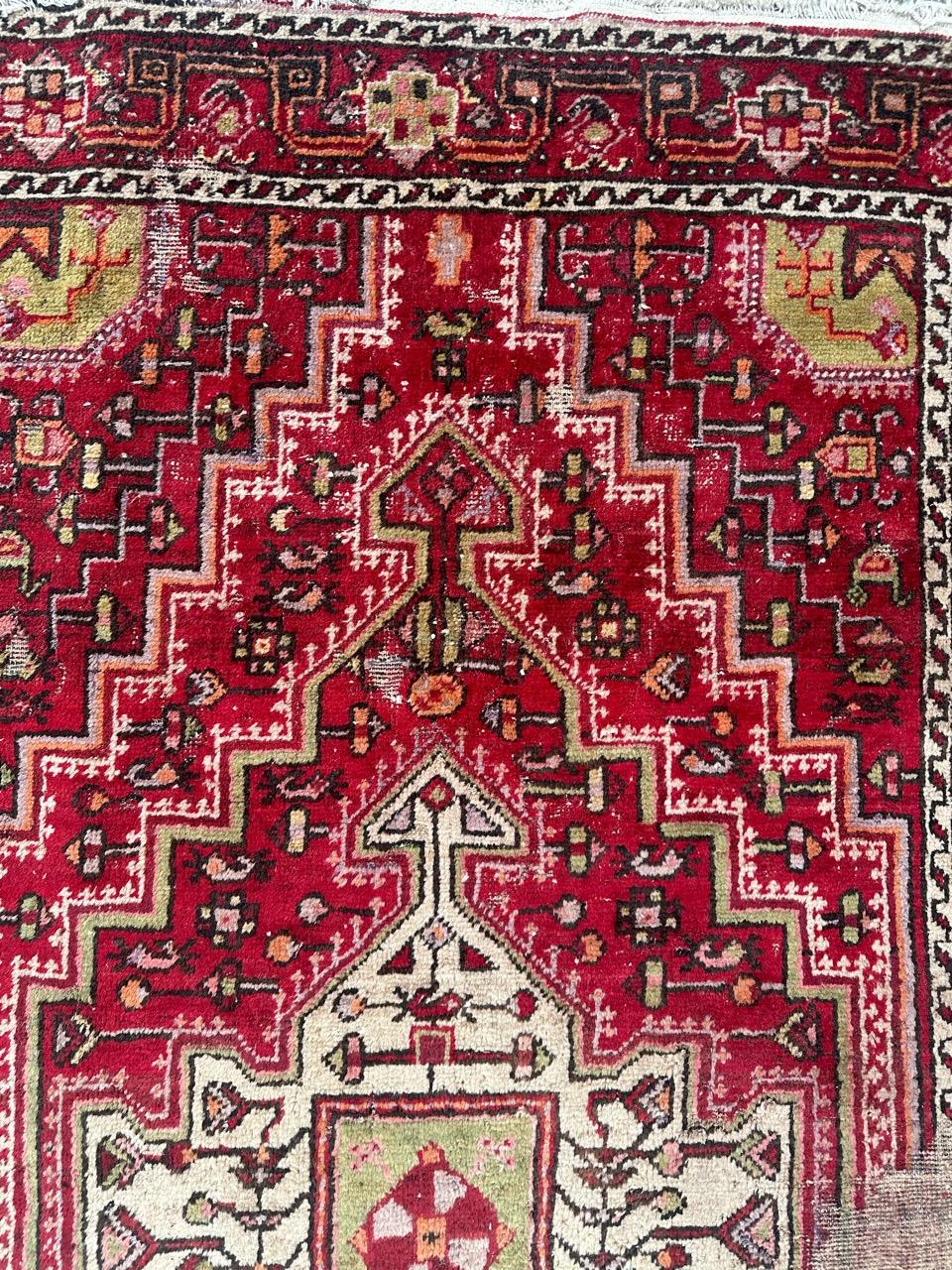 Bobyrug’s pretty mid century distressed Hamadan rug  For Sale 1