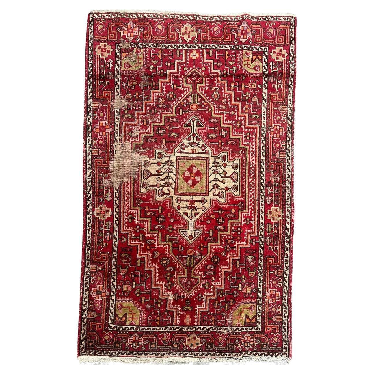 Bobyrug’s pretty mid century distressed Hamadan rug  For Sale