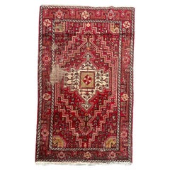 Bobyrug’s pretty mid century distressed Hamadan rug 