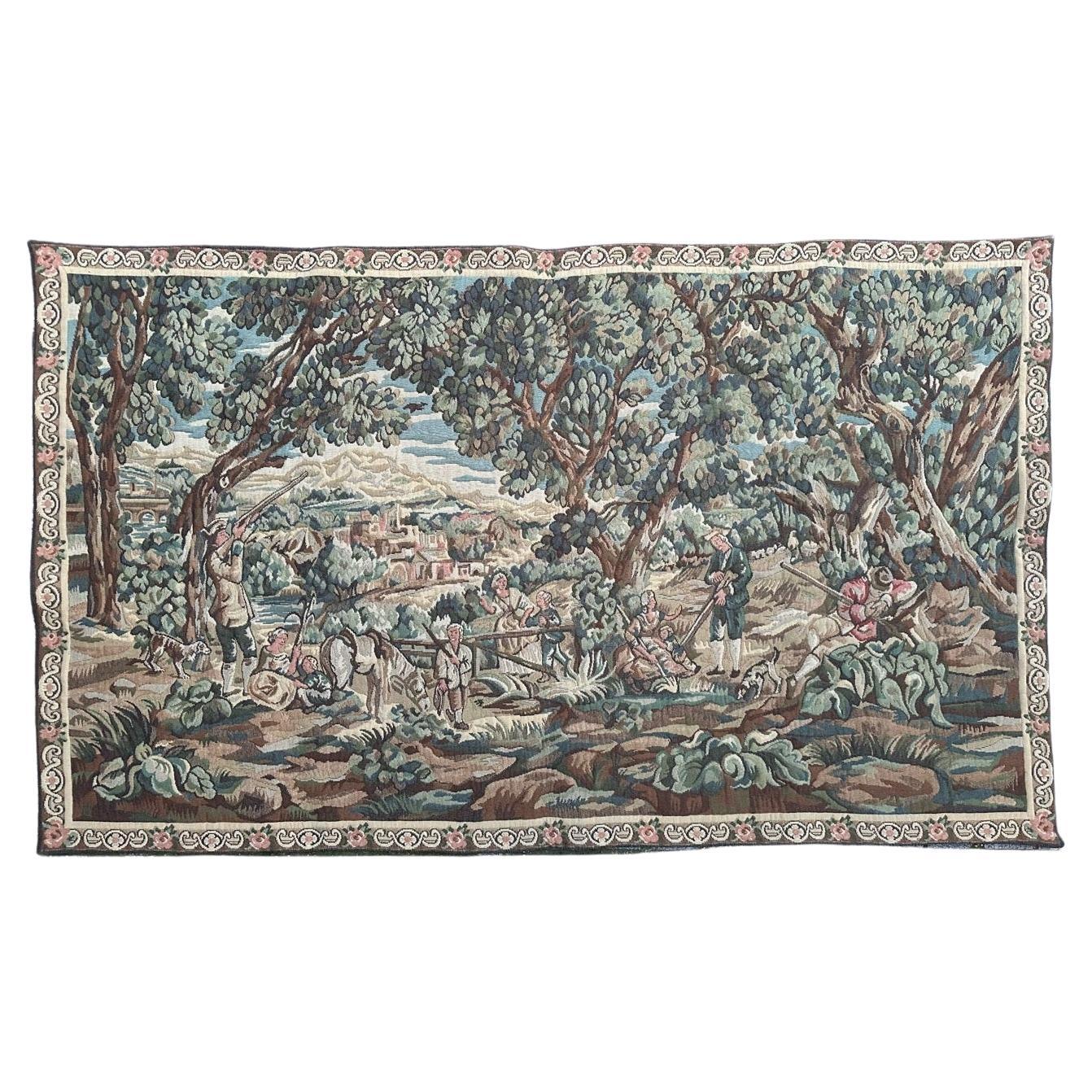 Bobyrug’s pretty mid century French Aubusson style Jacquard tapestry  For Sale