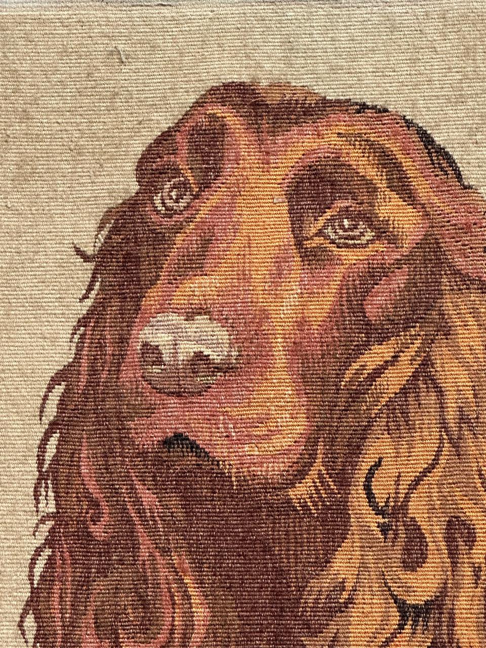 Very pretty mid century french Aubusson tapestry with beautiful design of a dog and with beautiful colours. Entirely handwoven with wool and silk on cotton foundation.

✨✨✨
