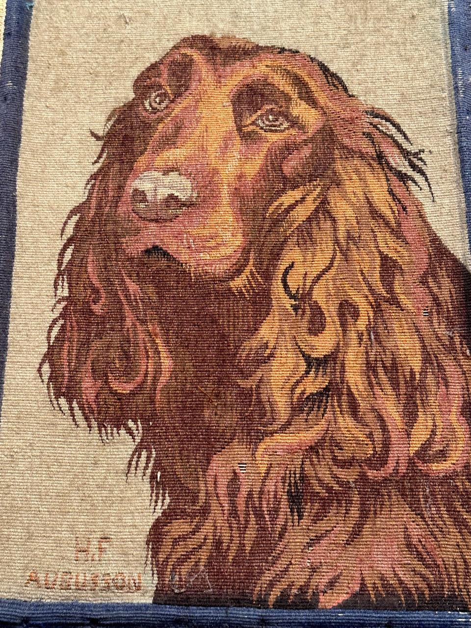 Bobyrug’s Pretty Mid Century French Aubusson Tapestry dog design  For Sale 1