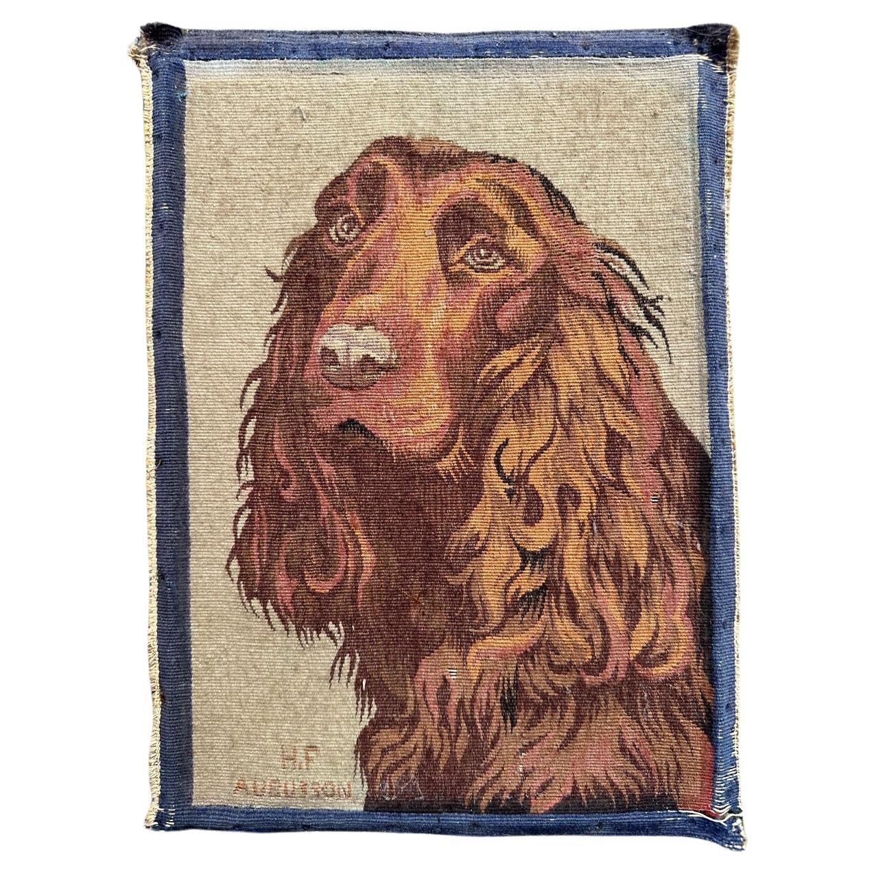 Bobyrug's Pretty Mid Century French Aubusson Tapestry dog design 