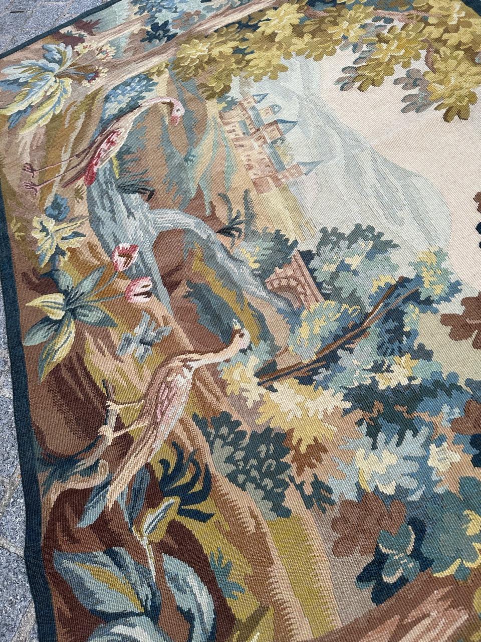 Bobyrug’s pretty mid century French Aubusson tapestry  For Sale 3