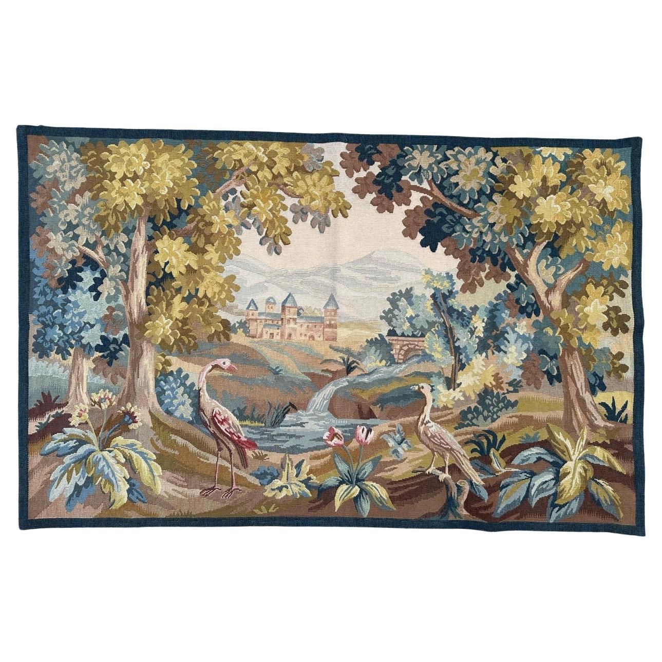 Bobyrug’s pretty mid century French Aubusson tapestry  For Sale