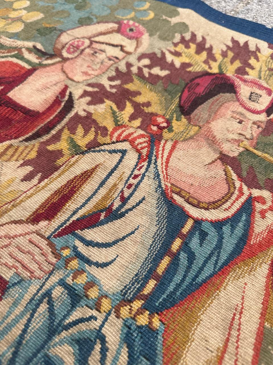 Bobyrug’s Pretty Mid Century French Aubusson Tapestry medieval design  For Sale 4