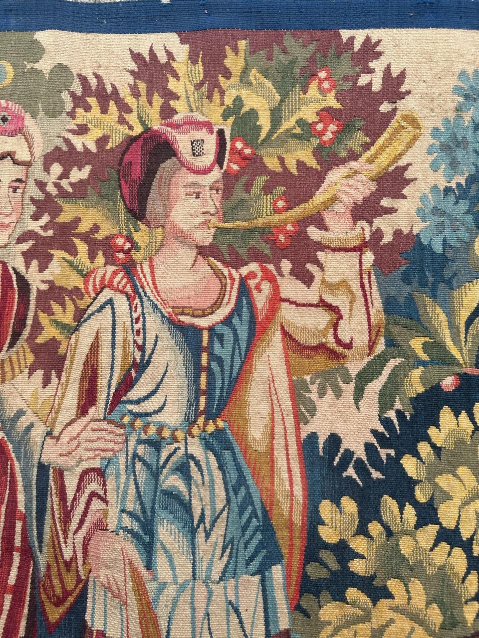 Bobyrug’s Pretty Mid Century French Aubusson Tapestry medieval design  For Sale 7