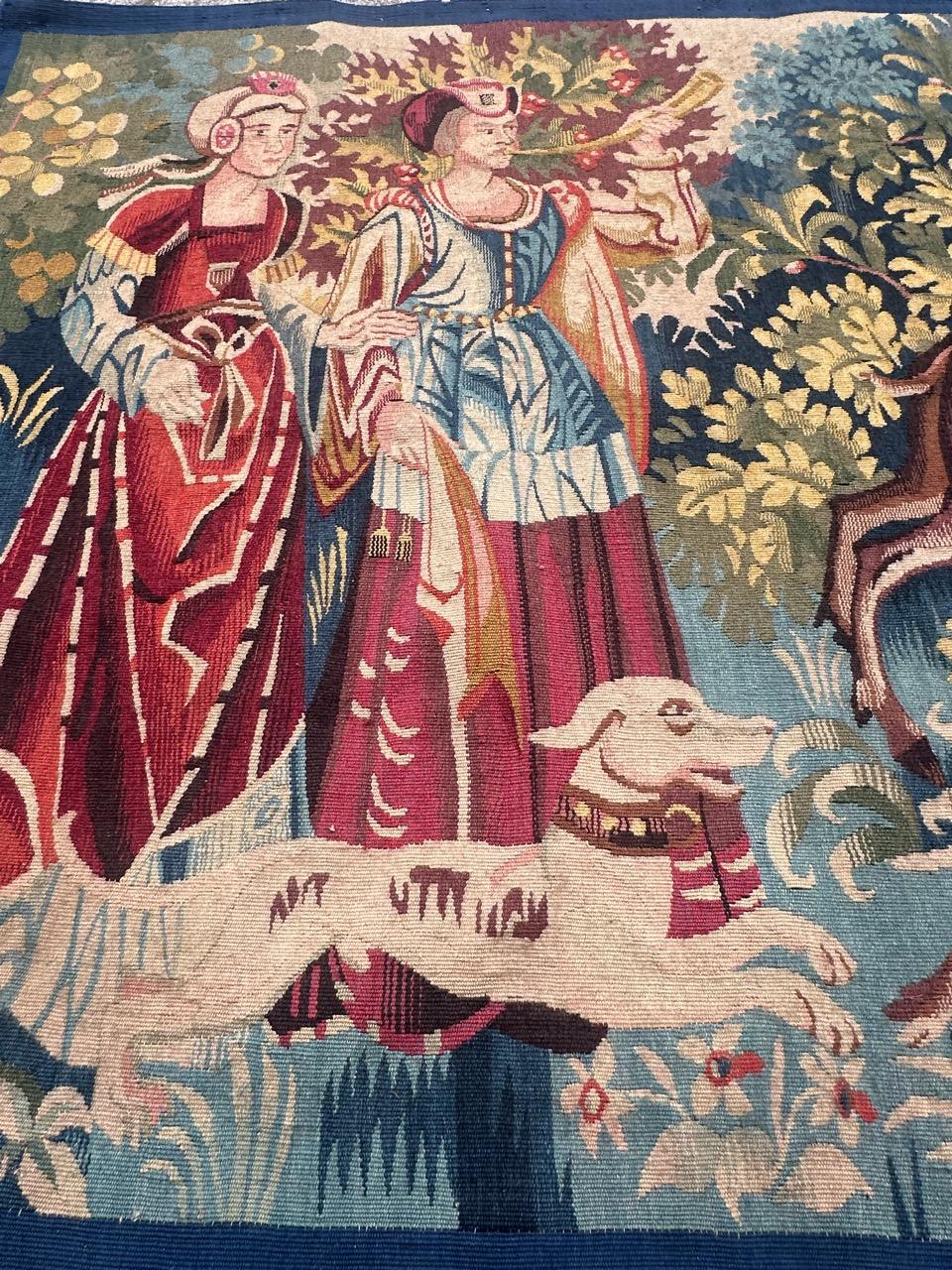 Bobyrug’s Pretty Mid Century French Aubusson Tapestry medieval design  For Sale 11