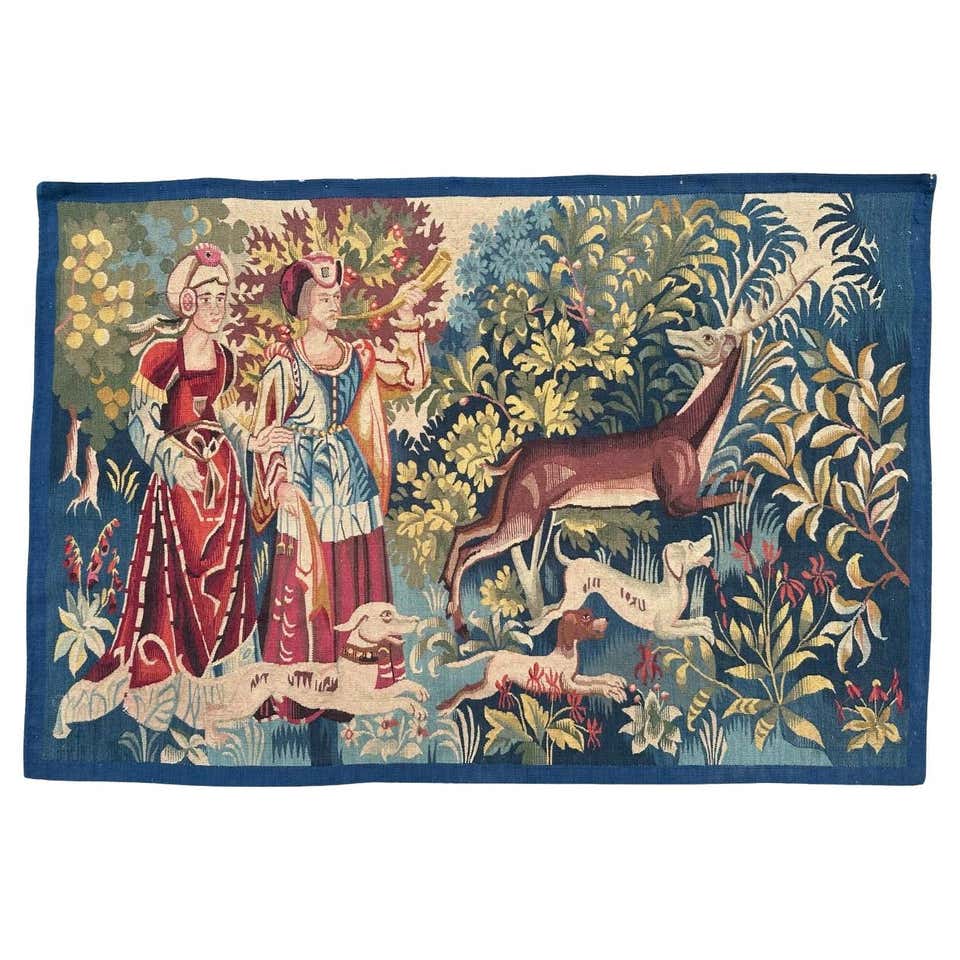 Antique European Tapestry with Medieval Hunting Scene, Antique Wall ...