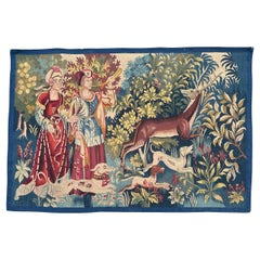 Bobyrug’s Pretty Mid Century French Aubusson Tapestry medieval design 