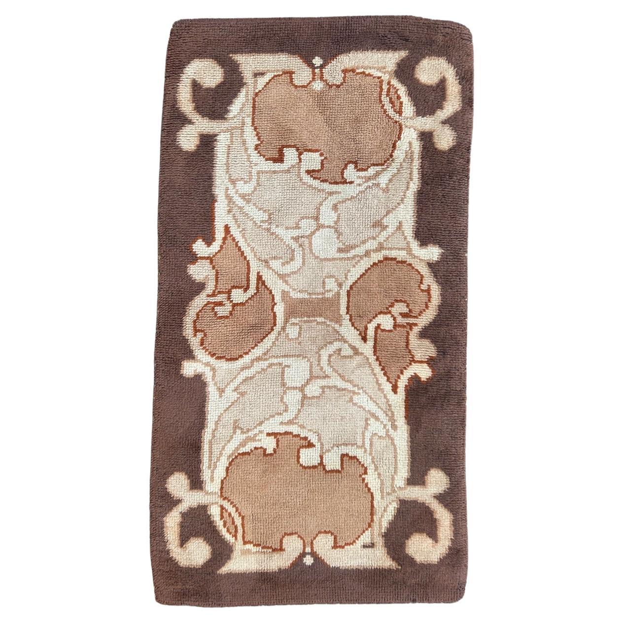 Bobyrug’s pretty mid century French Cogolin rug art nouveau design  For Sale