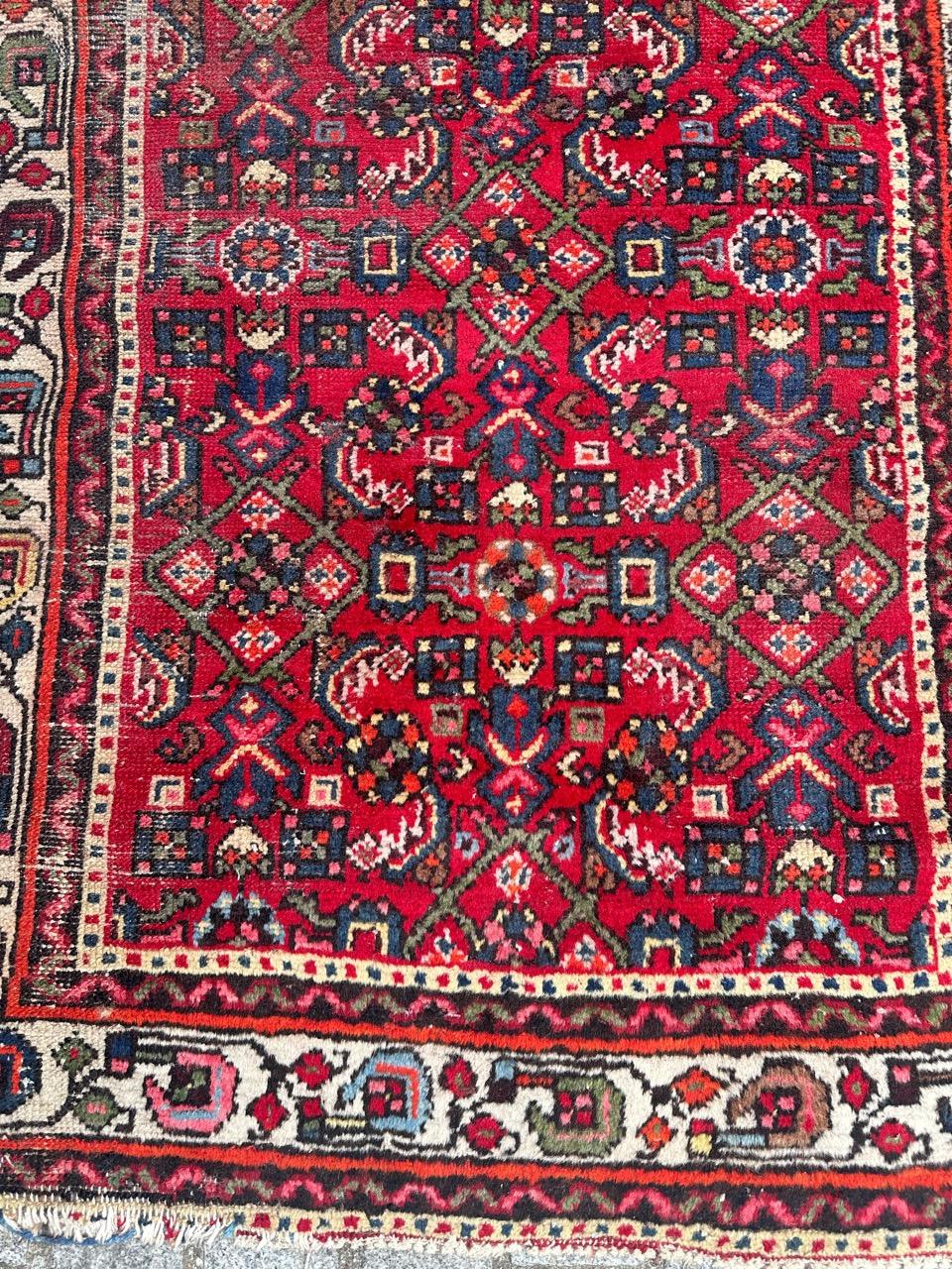 Rustic Bobyrug’s pretty mid century Hamadan rug  For Sale
