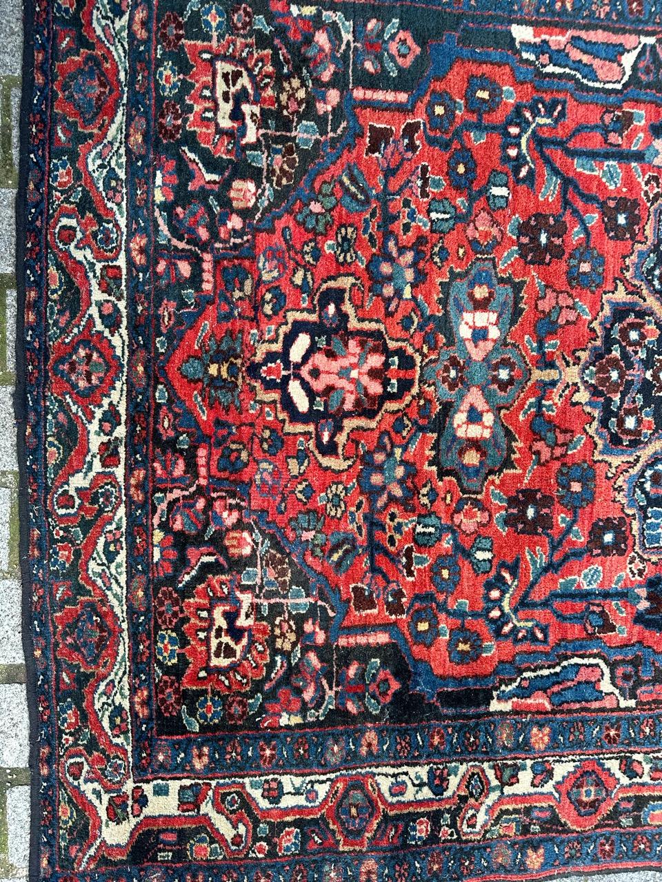 Rustic Bobyrug’s pretty mid century Kurdish rug  For Sale