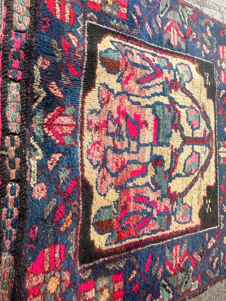 Bobyrug’s pretty mid century tribal Afshar bag face rug  For Sale 3