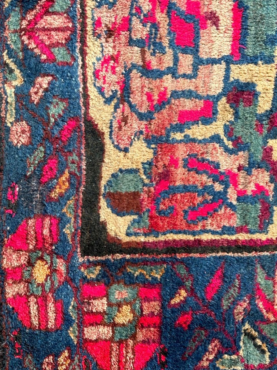 Hand-Knotted Bobyrug’s pretty mid century tribal Afshar bag face rug  For Sale