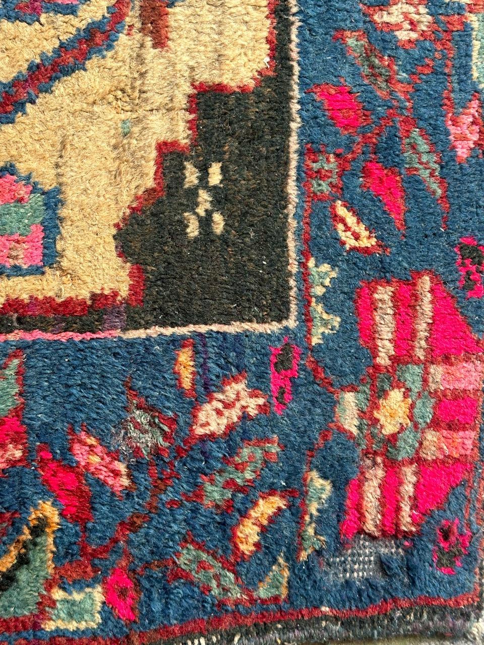 20th Century Bobyrug’s pretty mid century tribal Afshar bag face rug  For Sale