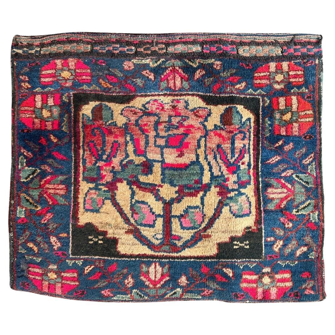 Bobyrug’s pretty mid century tribal Afshar bag face rug  For Sale